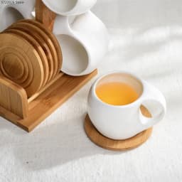 Simple Ceramic Tea Pot Set 190ml Tea Cup, Coffee Cup, Three-dimensional Bamboo and Wood Support, Striped Anti-skid Coaster