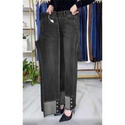 Middle-aged Women's Jeans Spring Autumn Stretch Waist Straight Denim Pants Large Size Loose High Waist Casual Black Blue Trouser