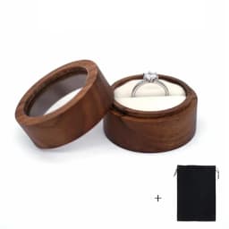 1PCS Blank Walunt Wood Ring Box With Bag Wooden Round Double Slot Wedding Proposal Engagement Round Wood Ring Box Earring Box