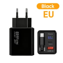65w GaN Charger 22.5wUSB+Type-C PD20w+22.5w Type-C Cable Fast Charging Digital Display Phone Adapter For iPhone 15-17 Cellphones