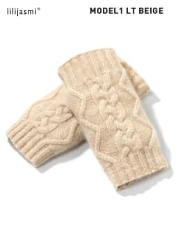 100% Real Cashmere Autumn Winter Thick Cable Gloves Mitten Fingerless Warm Wrist Length Thumb Hole Mitts Classic Female Elegant
