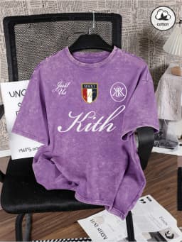 Just Us Kith Art Letter Printing Washed T-Shirt Men'S Cotton Oversized T Shirts Casual O-Neck Distressed Tops Summer Men Clothes