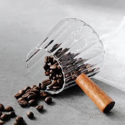 JUSTINLAU Espresso Measuring Cup with Wood Handle Vertical Grain Glass Coffee Extraction Cup with Scale Milk Jug Measure Mug