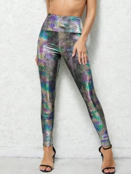 High-waisted Dazzling Snake Pattern Gold-embossed Leggings Sexy Figure-hugging Individual Outerwear Tight Pants For Women