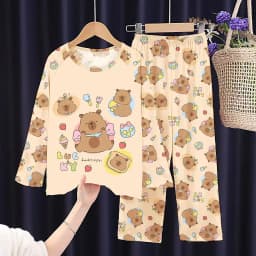 2PC/Set Boys Pajamas Sets Kids Pjs Toddler 3 to 4 5 6 7 8 9 10 11 12 Years Long Sleeve Capybara Funny Pijamas Children Clothing
