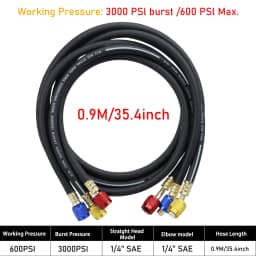 3Pcs R134A/R410A AC Charging Hose Ball Valves 600/800 PSI 1/4" SAE for R12 R22 R502 Car Air-Conditioning Refrigerant Charge Hose