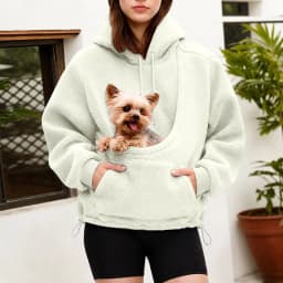 Women Fall And Winter Casual Fleece Solid Color Pet Pocket Hooded Sweatshirt Funny Adjustable Hem Pullover Hooded Women Pullover