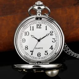 New Relief Sea Blue Star and Moon Quartz Necklace Inlaid with Pearl Silver Pocket Watch Pendant Chain for Male and FemaleStudent