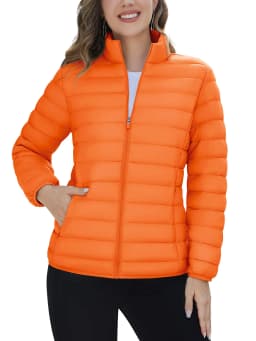 TACVASEN Winter Quilted Puffer Jackets Womens Lightweight Stand Collar Full Zip Up Down Coat Windproof 4 Pockets Thermal Outwear