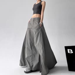 SuperAen 2025 Summer New Solid Skirt for Women Sweet High-waisted High Street A-line Long Skirts