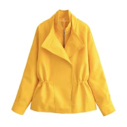 Guobioziy Women's Jacket 2026 Fall New Arrival Yellow Long-Sleeve Stand Collar Loose Faux Leather Jacket Parka Biker Style