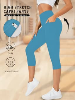 Women Capri Pants with Pockets 5 Inch High Waisted Super Soft No See Through Tummy Control Running Yoga