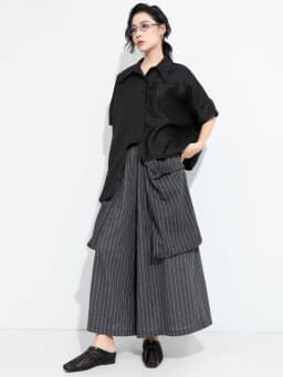[EAM] High Elastic Waist Gray Striped Big Pocket Wide Leg Pants New Trousers Women Fashion Tide Spring Autumn 2026 1DJ7107