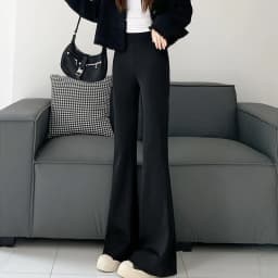 Temperament Black Slimming Flared Pants Women Autumn Chic Design Front Split Tight Trousers Casual High Waist Hip Lift Long Pant