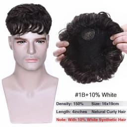 S-noilite 16x19cm Men Toupee Human Hair Replacement System Hair Toppers Hairpiece 4Inch Hair Wig Extensions Male Hair Prosthesis