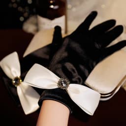 Korean Solid Color Satin Black Bow Rhinestones Studio Photo Wedding Dress Gloves Women Summer Driving Sunscreen Gloves S95