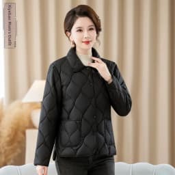 Lightweight Casual Cotton Jacket for Middle-Aged Women  Collar Diamond Patterned Coat Stylish And Warm Mom Clothes
