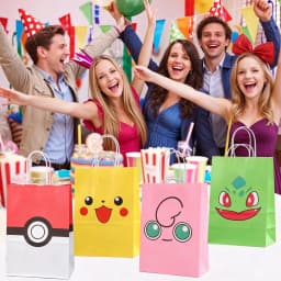 Pokemon Gift Bags Pikachu Hand-held Paper Packing Treat Bag Anime Kraft Paper Bag Gift Packaging Party Festive Party Supplies