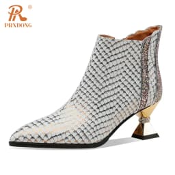 Elegant Side Zipper Women's Warm Ankle Boots Genuine Leather Pointed Toe High Heels Dress Party Wedding Office Lady Shoes Woman
