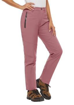 TACVASEN Women's Warm Fleece Lined Windproof Waterproof Shell Pants Soft Work Pants Outdoor Hiking Ski Trousers with Zip Pockets