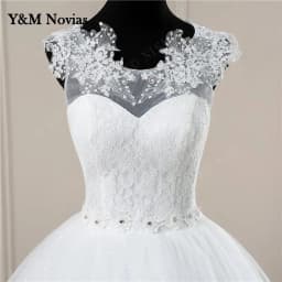 Y&m Novias Customized White O Neck Simple Wedding Dresses Pluse Size Vestido De Noiva Lace Embroidery Ball Gown Robe Mariage