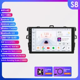 Hizpo 8 Core 8+128G For Toyota Corolla E140/150 2007 - 2012 2Din Android Car Radio Multimedia Video Player Autoradio Carplay GPS