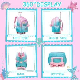 Bunnyfly 3PCS Rolling Backpack for School Kids Wheeled Backpack with Silent Wheels Lightweight Primary School Bag Durable Daypac