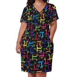 Math Lessons Print Dress V Neck Geometry Kawaii Dresses Woman Street Wear Print Casual Dress With Pockets Plus Size