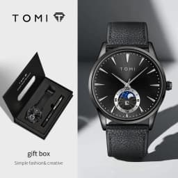 TOMI 2Pcs Men's Watch Gift Set with Pen Luxury Business Calendar Quartz Watch Suitable for Men's Birthday or Holiday Gift