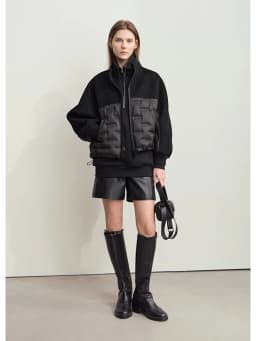 AMII Down Coats 100% Wool Stand Collar Loose Spliced Jackets for Woman 2024 Winter Warm New Casual Versatile Jacket 12454007