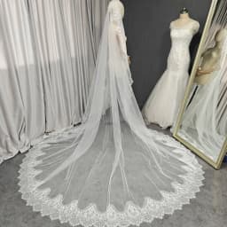 Customized Mantilla Veil with Wide Eyelash Lace, Ivory Chantilly Lace Wedding Veil with Hidden Comb, 2.5m/3m/3.5m/4m Long Veil