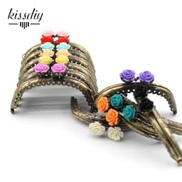 KISSDIY 10pcs 8.5CM Rose Head Pattern Purse Frame Antique Bronze Arc Shape Bag Kiss Clasp Lace Metal DIY Bag Accessories