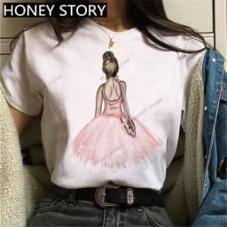 Dance Letter Print T Shirt Ballet Silhouette Monogram Print Women's T-shirt Loose Aesthetic Tops Graphic T Shirts Pro Choice