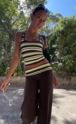 Women's Two Piece Outfit Striped Ribbed Crop Tank Top Brown Low Waist Flare Pants Y2k Sleeveless Wide Leg Trousers Matching Set