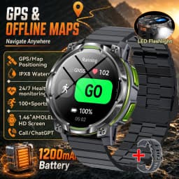 New Upgrade GPS Offline Map Position Smart Watch 1200mAh Battery IPX8 Swim Heart Rate 1.46”AMOLED Screen Men Women Fitness Watch