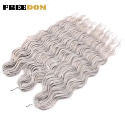 FREEDOM Synthetic Braiding Hair Extensions Deep Wavy 24 inch Long Curly Braids Hair Ombre Brown Rainbow Twist Crochet Hair