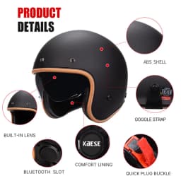 Jet Helmet DOT Open Face Helmet for Men Women Retro 3/4 Motorcycle Helmets Vintage Cafe Racer Half Face Helmet Capacete De Moto