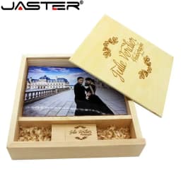 JASTER Maple Photo Album Wood USB+Box Memory Stick Pendrive 8GB 16GB 32GB 64GB 128GB Photography Gift Free LOGO (170*170*35 MM)