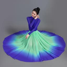 Women's 360-720 Degrees Big-hem Dance Skirts Gradient Color Chiffon Maxi Skirts Elastic-waist Elegant Square Dance A-line Skirts