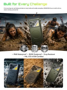 Rugged Smartphone Android 16 Cubot KingKong Dura, Up to 32GB RAM +256GB ROM, 6.88-Inch 120Hz Screen, IP68&IP69&MIL-STD-810H, NFC