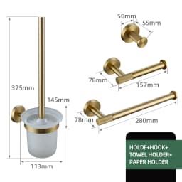 Gold Bathroom Accessories Towel Bar Bath Robe Hook Brass Knurled Bathroom Hardware Set Shelf for Towels Paper Tissue Holer