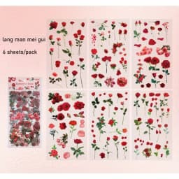 6 Sheets/pack PET Die-cut Sticker Retro Plants Flowers Ferns Clovers Lavenders DIY Scrapbook Junk Journal Collage Materials