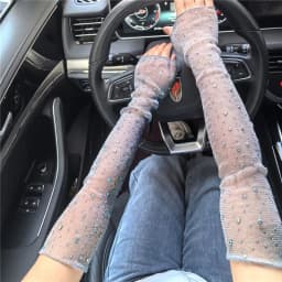 Summer Breathable Mesh Diamond Sequin Elasticity Fingerless Gloves Driver Sunscreen Fashion Personality Stage Performance Sleeve