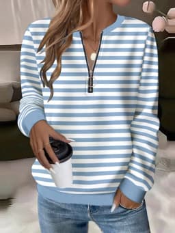 Casual Zipper Hoodie with Regular Fit Mid Length Japanese Korean Casual Digital Print Long Sleeve Striped Spring Women Hoodie