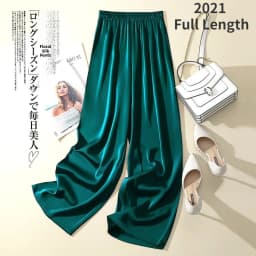 High Waist Silk Drape Straight Leg Pants Women's Casual Trousers Elegant Draped Straight Pants High Waist Silk Pants
