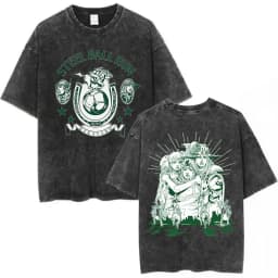 Vintage Washed Anime Jojo Bizarre Adventure T-shirt Giorno Giovanna Manga Graphic T-shirts Men's Clothing Cotton Casual T shirts
