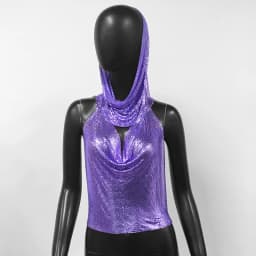 AKYZO Women's Metal Suspender Top Backless Halter Neck Sequins Tank Top Turban Nightclub Sexy Summer 2 Pcs Set 