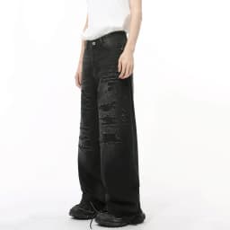 IEFB High Street Men's Denim Pants Hole Worn-out Streetwear Trousers Straight Wide Leg Casual Male Jeans New Autumn 2024 9C8513