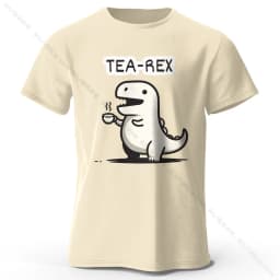Men's Tea-Rex Dinosaur Printed 100% Cotton T-Shirt, Soft & Breathable Round Neck Short Sleeve Tee, Unisex Fun & Quirky Style