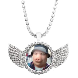 John Pork Is Calling Answer Call Phone Humor Funny Pig Graphic Glass Cabochon Angel Wings Pendant Necklace Jewelry Giftwholesale